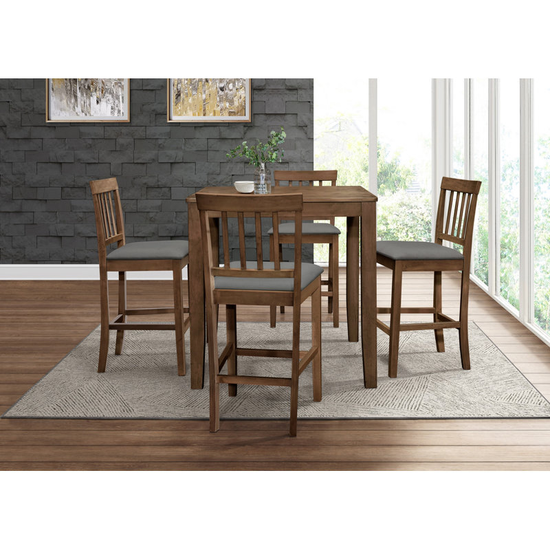 Ance 4-Person Solid Wood Counter-Height Dining Set, Brown