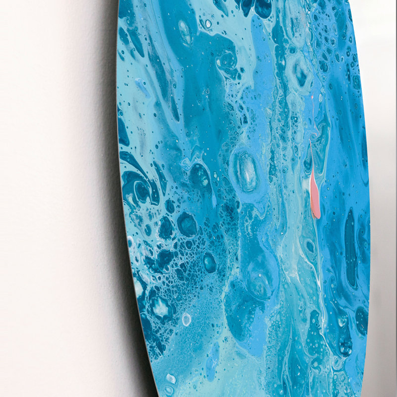 Turquoise, vagues de marbre fluides - cercle moderne en métal, art mural, H 29 po x l 29 po x P 1 po