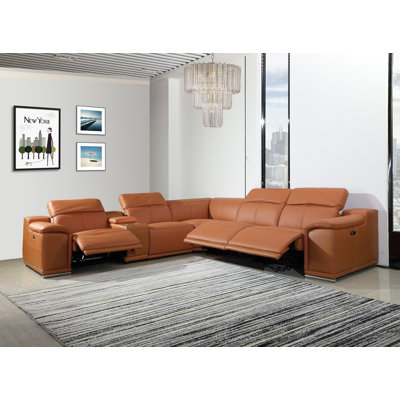 Crasia 123 '' Wide Genuine Top Grain Italian Leather Symmetrical Modular Seating Component