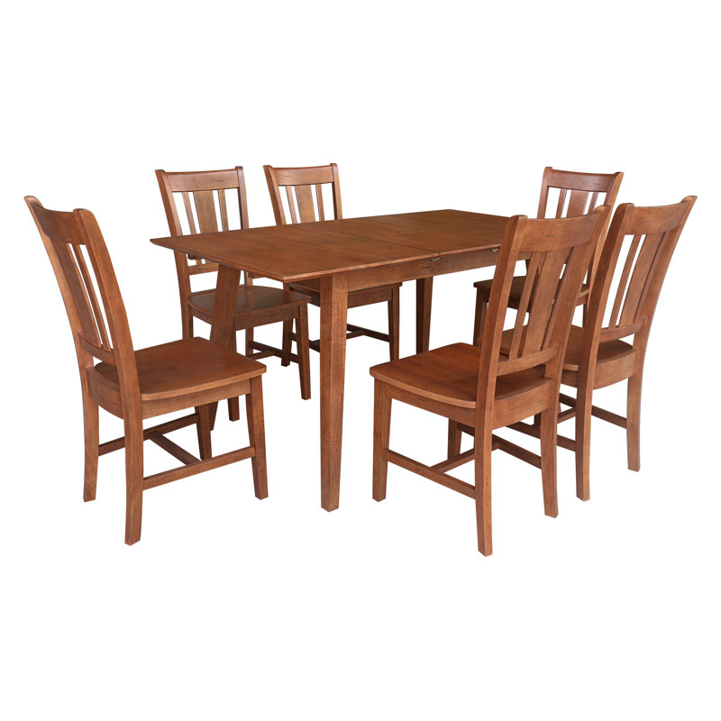 Lola Solid Wood Butterfly Extension Dining Set, Chêne vieilli, 7 Pieces: Table, 6 Chairs