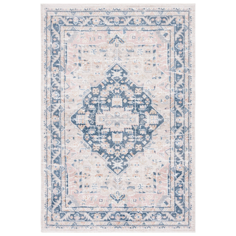 Hulme Oriental Area Rug in Beige/Navy, Rectangle 9' x 12'