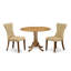 L'ensemble de table de cuisine 3 pièces pour petits espaces comprend une table de salle à manger ronde avec Dropleaf et 2 chaises rembourrées en tissu de lin brun, naturel-1077162981-1077162982