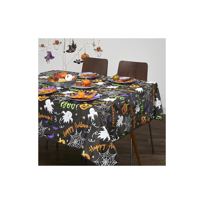 PVC Tablecloth Halloween Design 52x70in - Spooky Night Delight, 52cm W x 178cm L