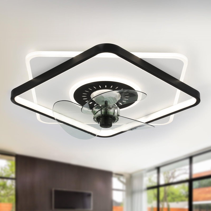 Denelda 20 Inch Modern Low Profile Flush Mount Ceiling Fan with Lights, DC Motor Dimmable LED Light Ceiling Fan