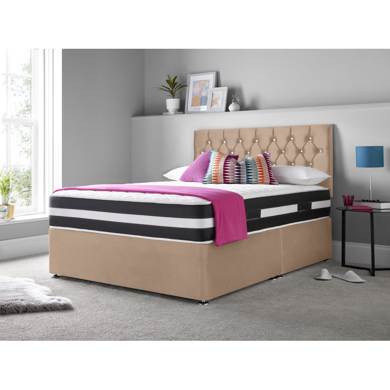 Marlton Upholstered Divan Bed with Mattress, 135 x 190 cm - Double (4"6), Black, No Drawers