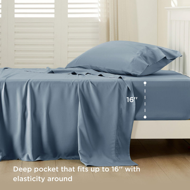Essential Collection Cooling Rayon Derived from Bamboo Sheet Set, Twin Sheet Set with 1 Pillowcase, Mineral Blue