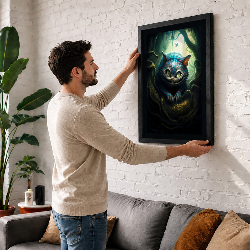 Grinning Cat In Darkness Fantasy - Print, A3 - 42.0 x 29.7 cm, White
