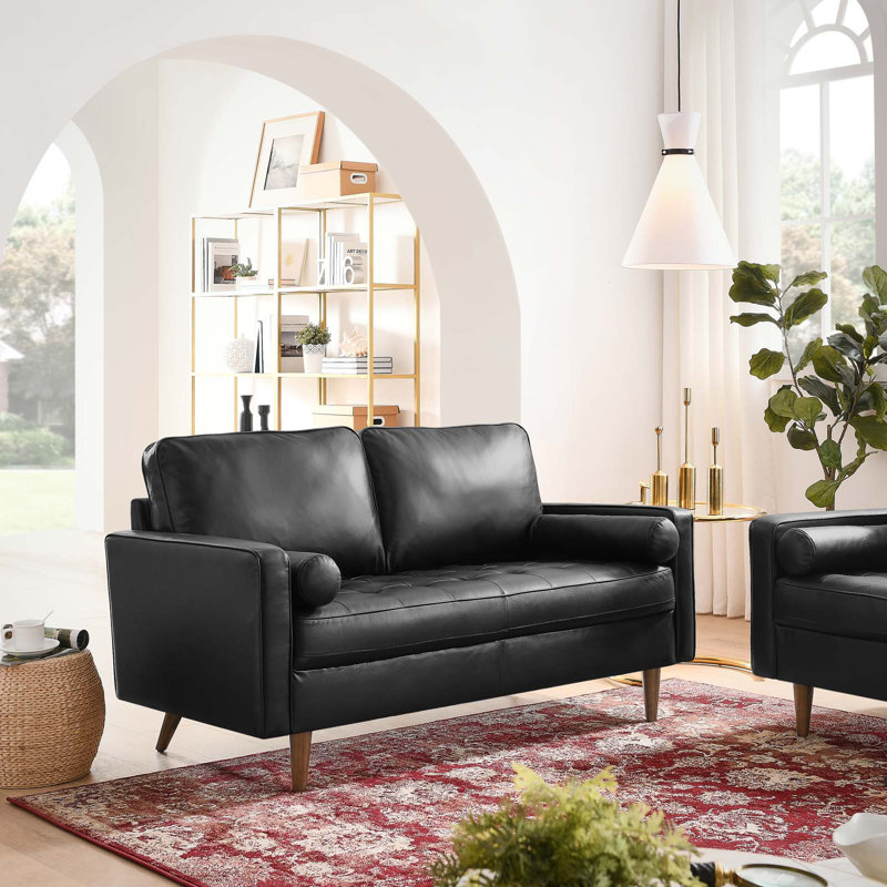 Valour Leather Loveseat, Black Faux Leather