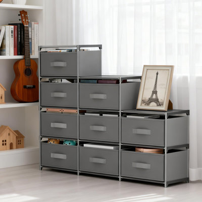 Armoire de rangement multifonctionnelle en tissu non tissé, tablette de rangement ouverte à 9 tiroirs, 10,24 po x 47,24 po x 34,65 po, pour chambre à coucher, salon, couloir