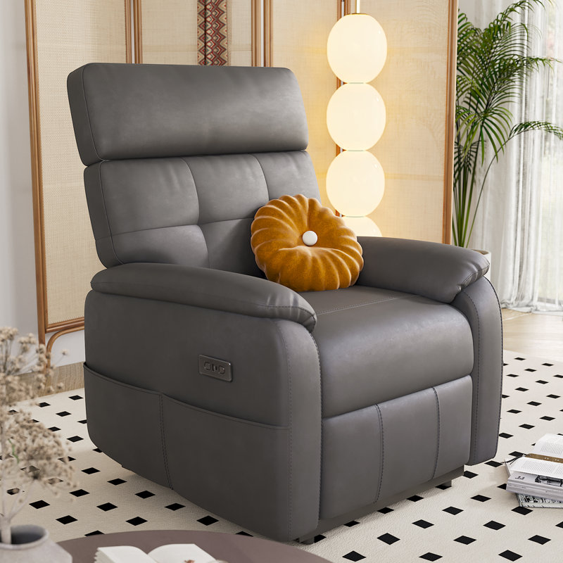 Fauteuil inclinable électrique en cuir Zero Gravity avec chargeur USB et poches de rangement, Noir