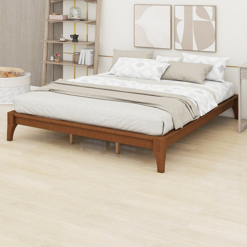 Base de lit plateforme en bois durable, support de lattes robuste, Brun