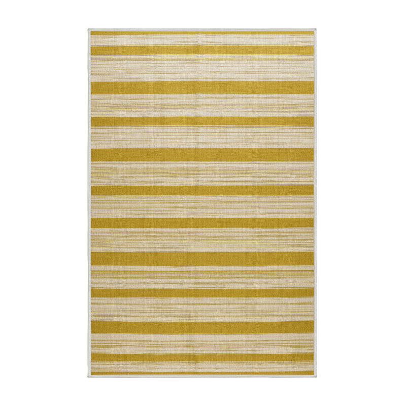 Tapis beige à rayures horizontales lavable à la machine, Rectangulaire 3 pi x 5 pi