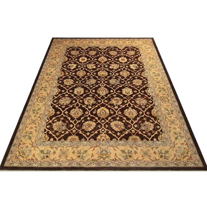 Tapis brun / beige en laine à motif oriental rectangulaire 9 pi 0 po x 11 pi 8 po Dorn