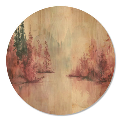 Forêt rose au bord du lac - décoration murale en bois Nature