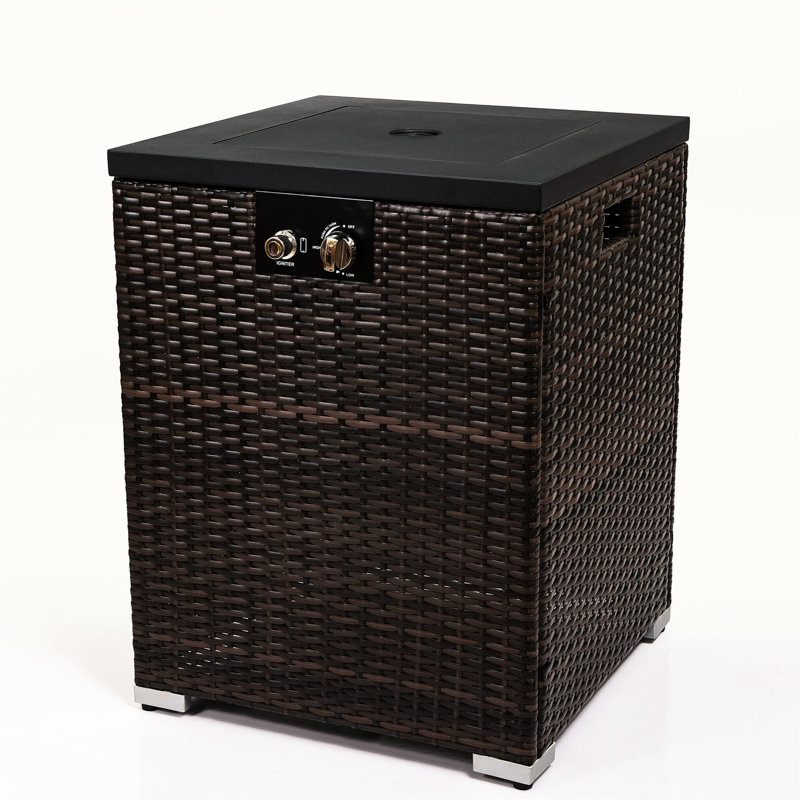 Fire Pit, 40000btu, Glass Wind Guard, Pe , Rain Cover & Tabletop Pit Column With Stainless Steel Burner, 20 Sq.ft Area Heated, Lid