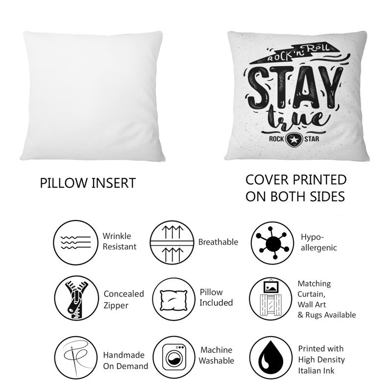 Rock and Roll Stay True - Coussin décoratif à imprimé traditionnel
