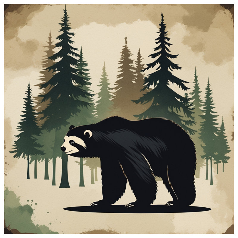 Coussins décoratifs à double face Black Bear In Forest, 18 x 18 pouces