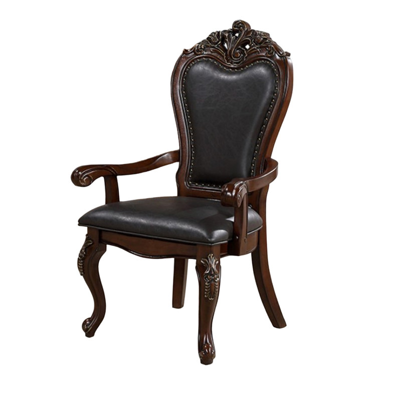 Ensemble de 2 chaises de salle à manger Zenie, cabriole sculpté, similicuir, bois, Brun cerisier