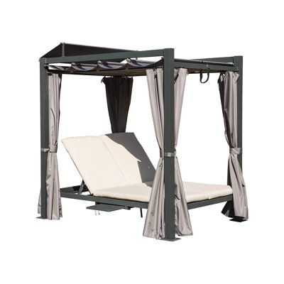 Arturo Outdoor Aluminum Daybed with Retractable Canopy & Cushions