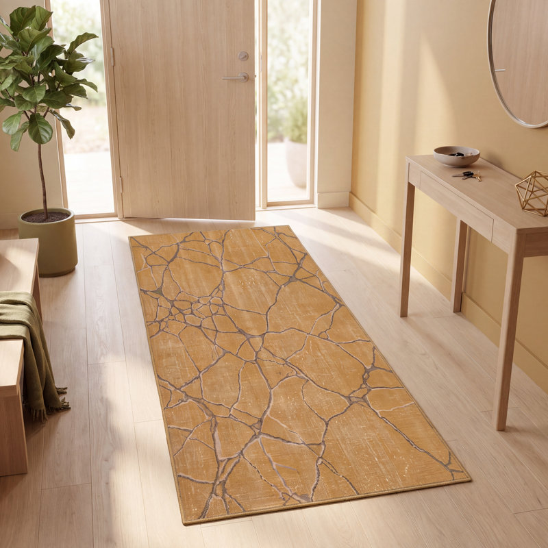Tapis Driscoll moderne à l'aquarelle, motif abstrait or, vert et gris, lavable à la machine, antidérapant, à poils courts, pour l'intérieur et l'extérieur, adapté aux animaux domestiques, idéal pour le salon, la chambre, la salle à manger, l'entrée, le couloir ou le bureau.