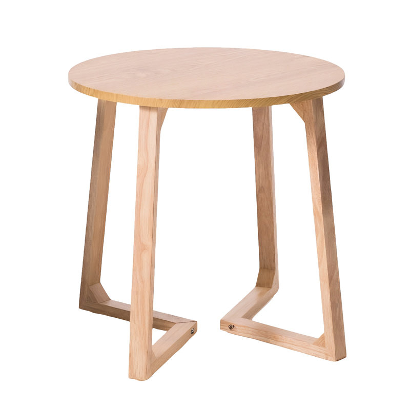 Table d'appoint ronde de 61 cm (24 po), de style moderne du milieu du siècle, en bois massif avec pieds en forme de V, idéale pour les petits espaces (salon et chambre) comme table basse ou table de chevet, aspect naturel, facile à nettoyer.