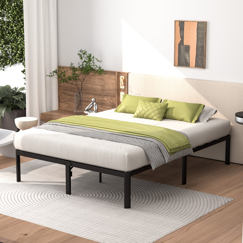 Pruneda Heavy Duty Metal Platform Rounded Edge Bed Frame with Steel Slats Easy Assembly, King