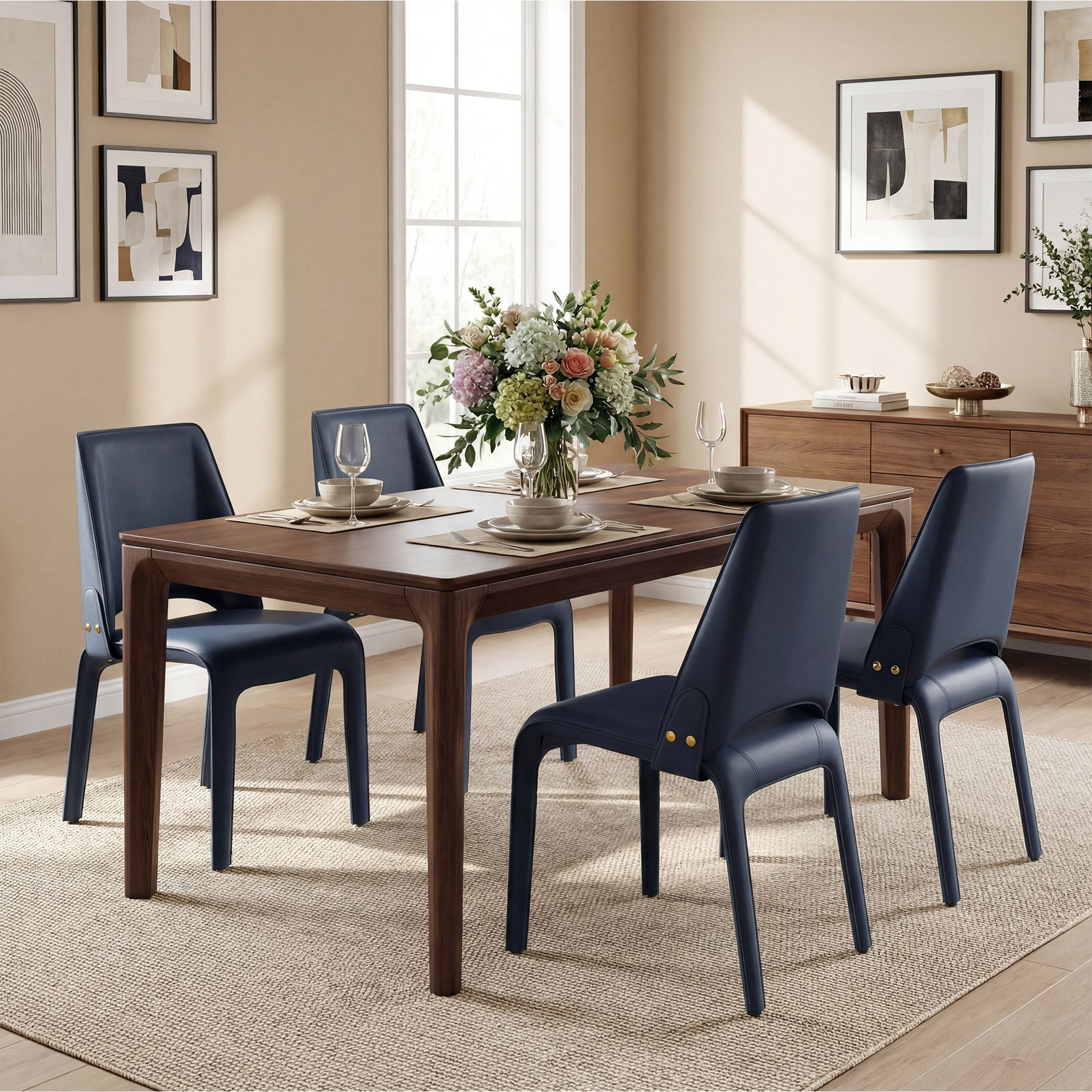Vannes Vegan Leather Dining Chair, 6, Blue, No Assembly Needed