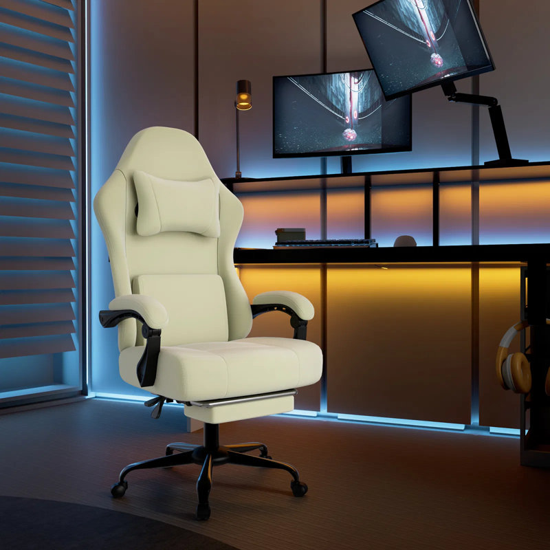 Ergonomic Gaming Chair With Massage Lumbar Support & Footrest, Fabric Computer Chair With Pocket Spring Seat, 90°-155° Recline, 350 Lbs Capacity