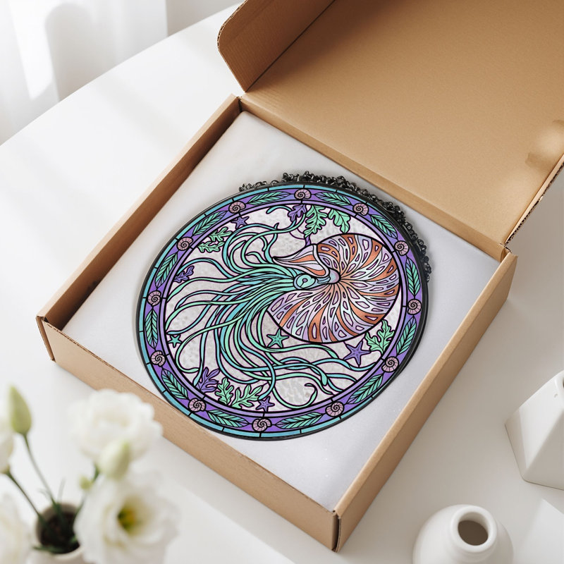 Panneau de vitrail Nautilus Shell - 7,8H, H 7,8 po