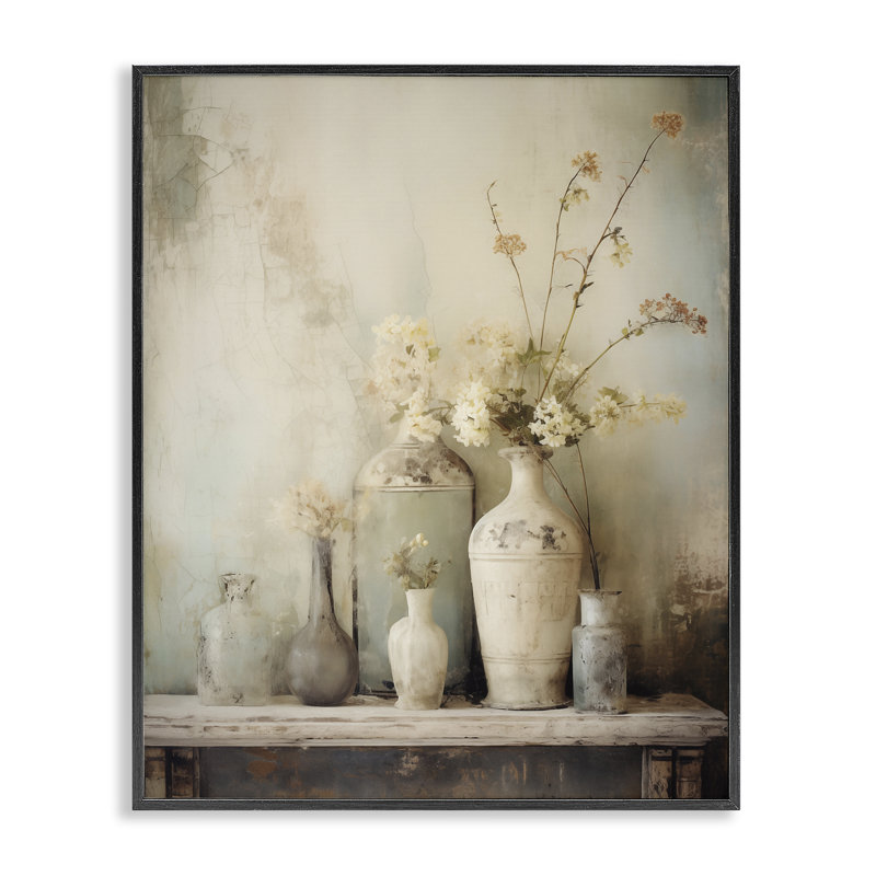 Estampe florale délavée de nature morte, giclée par Arlington Prints, H 14 po x l 11 po, Giclée encadrée noir minuit