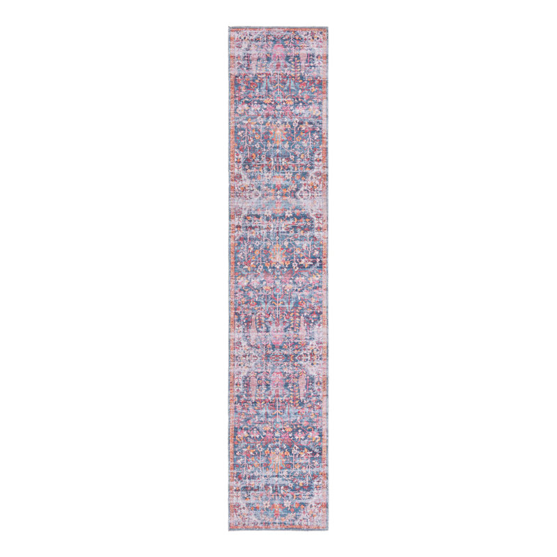 Tapis floral rouge / bleu Hafner, Tapis de couloir 2 pi x 10 pi