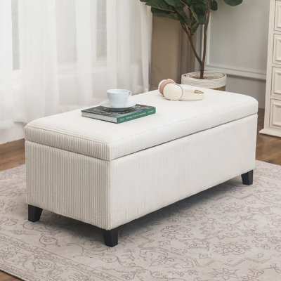 Bercume 42" W Ribbed Upholstered Lift Top Storage Ottoman Bench