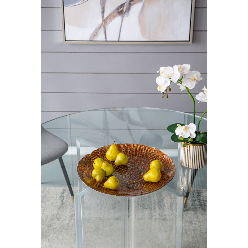 Assiette décorative en verre doré / brun