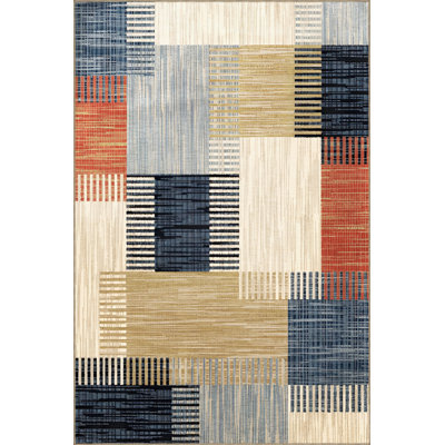 Tapis bleu marine en polypropylène tissé à la machine Seniz