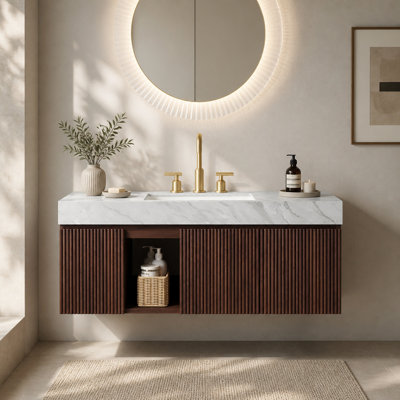 Wall Mounted Single Vanity Bathroom Vanity With Stone Top