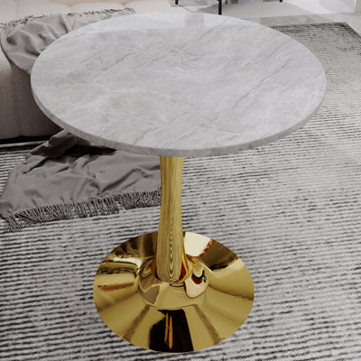 Table de salle à manger ronde 27,6 pouces Mid-Century moderne 2-4 personnes gris foncé texturé dessus en marbre