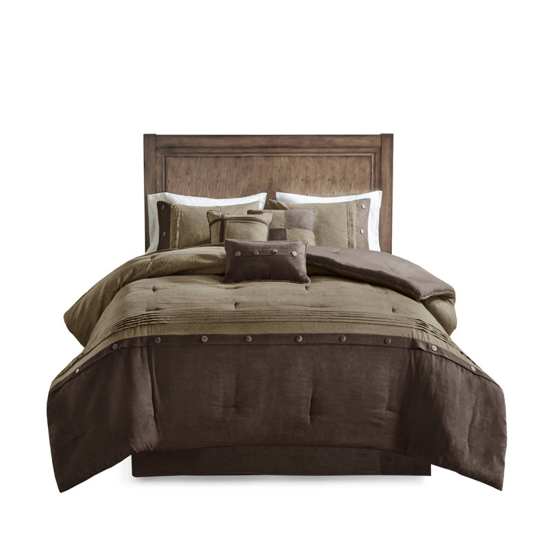 Ensemble d'édredon en imitation suède 7 pièces Boone, Édredon de très grande taille et 6 pièces suppl, Brun / beige