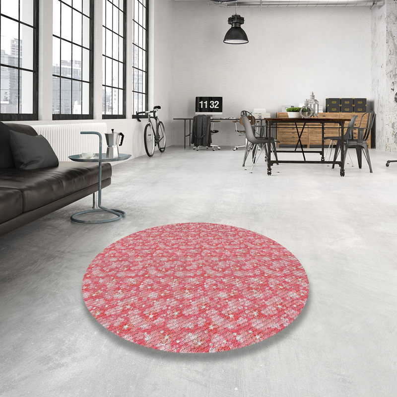 Tapis rouge/blanc à motifs Bearcreek, Rond 7 pi