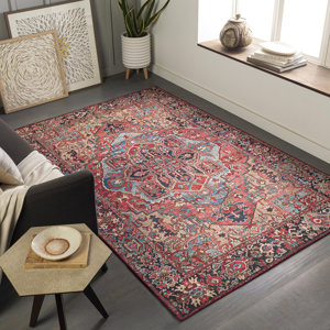 Fleckenstein Oriental Bright Red/Beige/Blue Area Rug