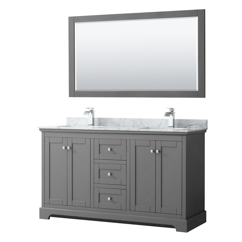 Meuble-lavabo de 60 po avec miroir Avery, Gris foncé, Chrome poli