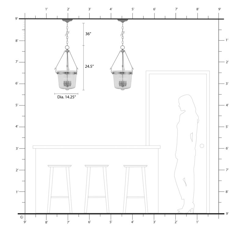 Luminaire suspendu pot 4 lumières Akio, Nickel brossé, Clair