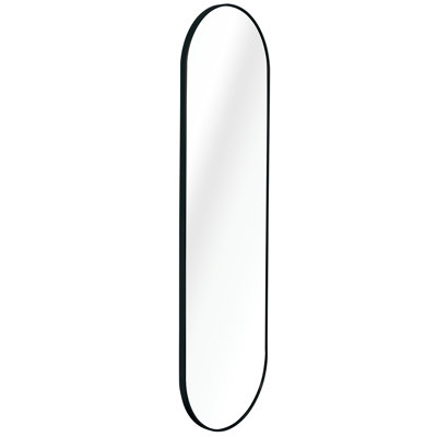 Salle de bain 63 po x 20 po en forme de pilule noire avec miroir en forme de pilule noire, cadre en alliage d'aluminium rouille, verre de garantie d'installation sécuritaire, procédure simple avec professionnalisme