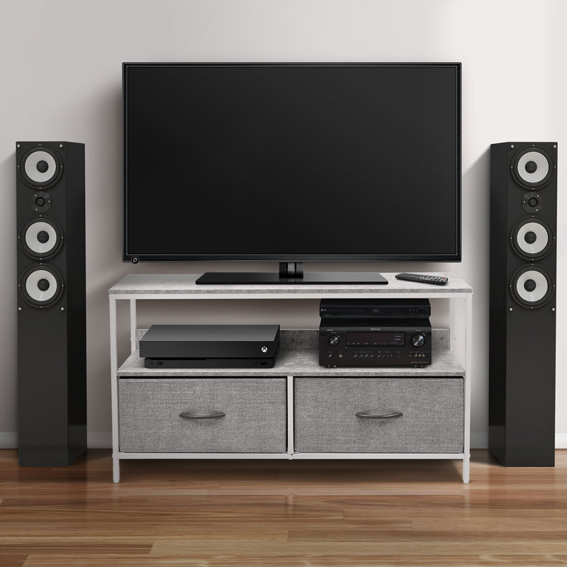 Sorbus 2 Drawers TV Stand Dresser with Steel Frame, Wood Top, & Fabric Bins, Gray