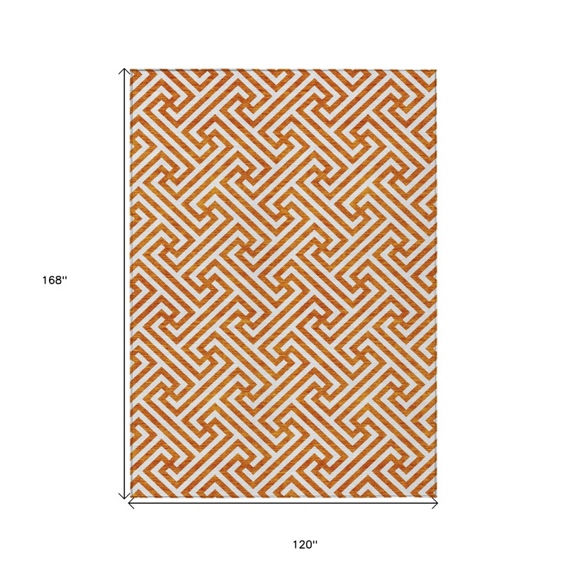 Tapis extérieur lavable à motif géométrique orange et ivoire 10 pi x 14 pi