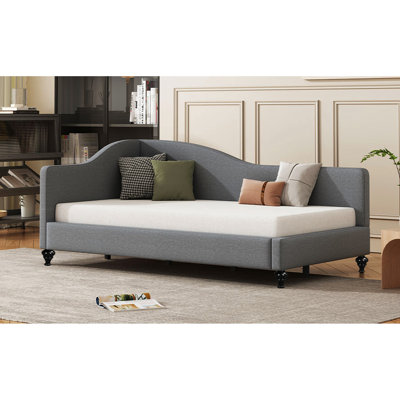 Twin L-Shaped Gray Linen Daybed, Solid Wood Legs, Expertly Made, Ideal For Living Room Decor Size Semi-Enclosed, Functional And Elegant Addition