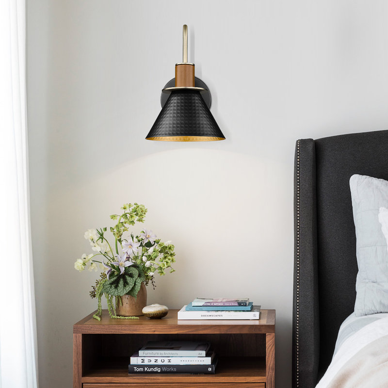 Bouleaux 1-Light Dimmable Industrial Hammered Iron Armed Sconce, Hammered Black
