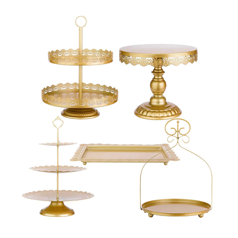 Gold 5Pcs Cake Stands Set Metal Round Cupcake Holder Cookies Dessert Display Plate