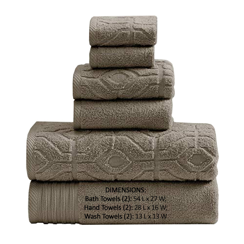 Ensemble de serviettes 6 pièces 100% coton Avah, Brun taupe