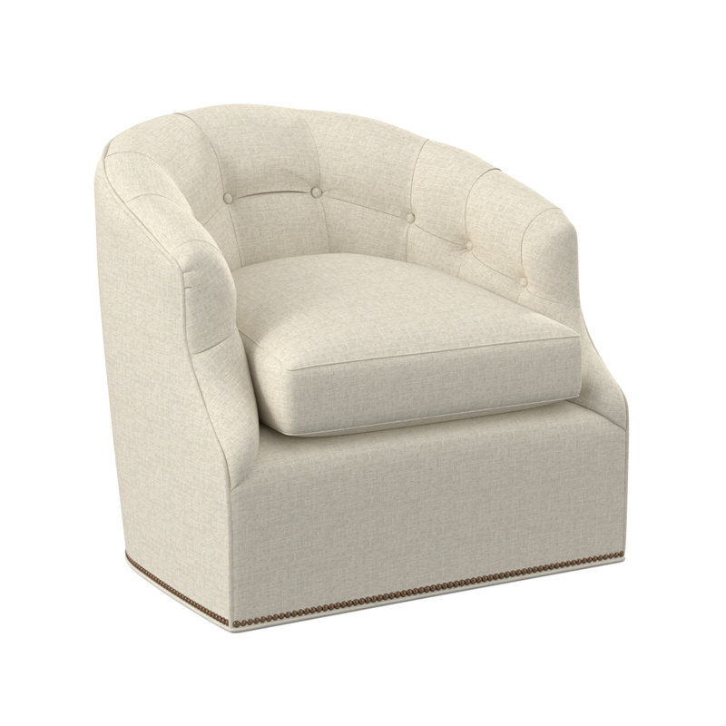 Calvert Swivel Barrel Chair, Antique Brass Small, Elise Linen