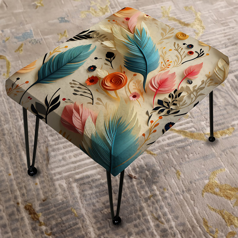 Repose-pieds rectangulaire bleu et beige avec fleurs Harmony